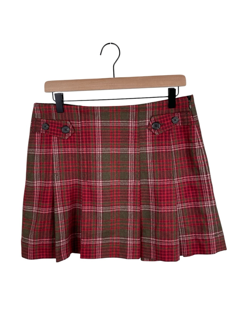 Vintage Y2K Gap Pleated Wool Mini Skirt Size 6 Red Plaid Preppy Dark Academia